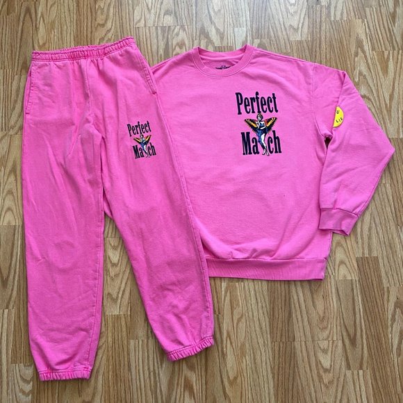 BOYS LIE PERFECT MATCH PINK CREWNECK SWEATPANTS SET SZ S M - Picture 4 of 12
